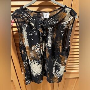CAbi black and brown sleeveless blouse size L NWOT